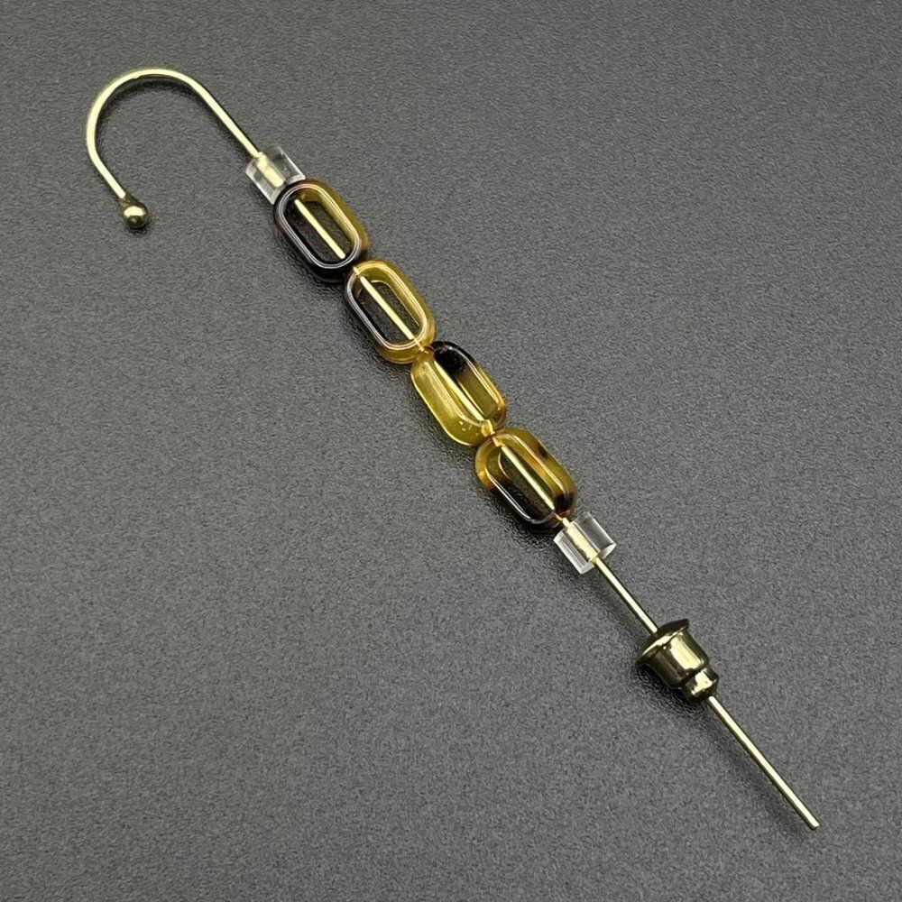 Yellow Gold with Oval Acrylic Tortoise Shell Ear Crawler Hook Earring Pin